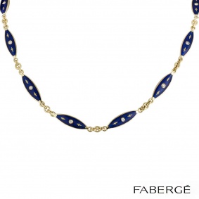 Faberge 18k Yellow Gold Diamond and Enamel Necklace 0.48ct